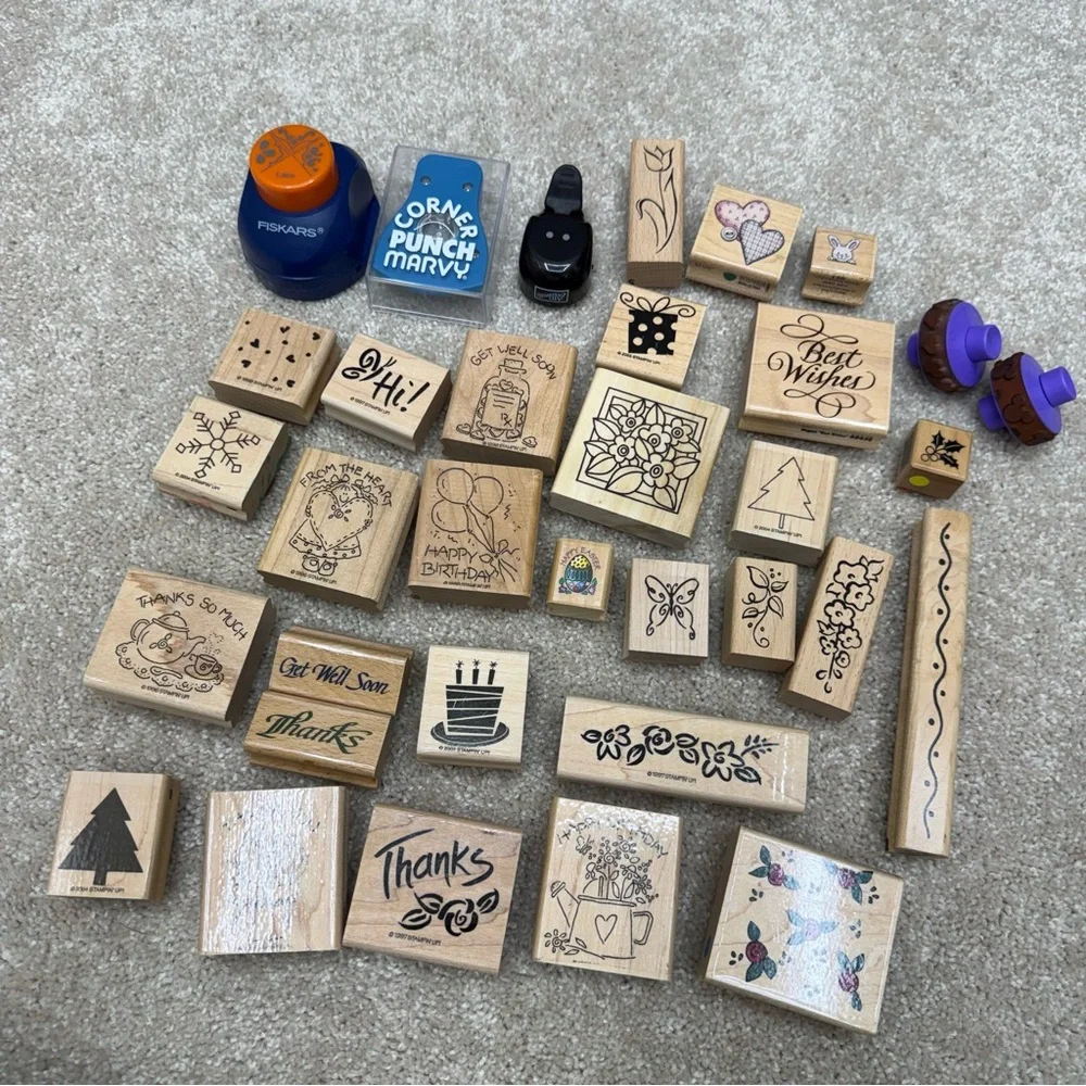 wood mounted rubber stamp‎ lot random various collection